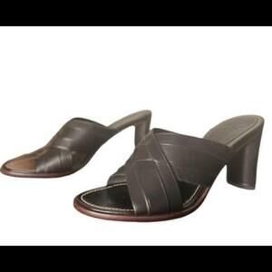Cole Haan Slide Heels 7.5 Casual Cross Strap Leather Slip On Sandals Black Brown
